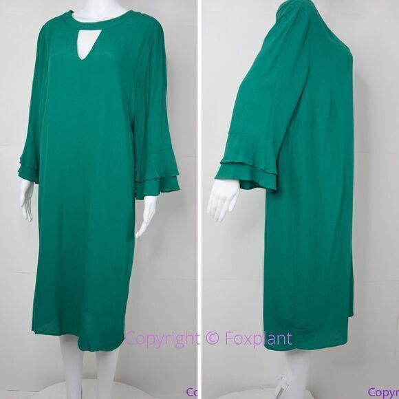 NEW Eloquii emerald green keyhole front ruffle sleeve‎ shift dress, size 18 - Picture 3 of 16